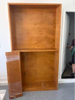 Large wood cabinet/bookshelf/storage with 5 shelves 87 h x 48 w x 12 d