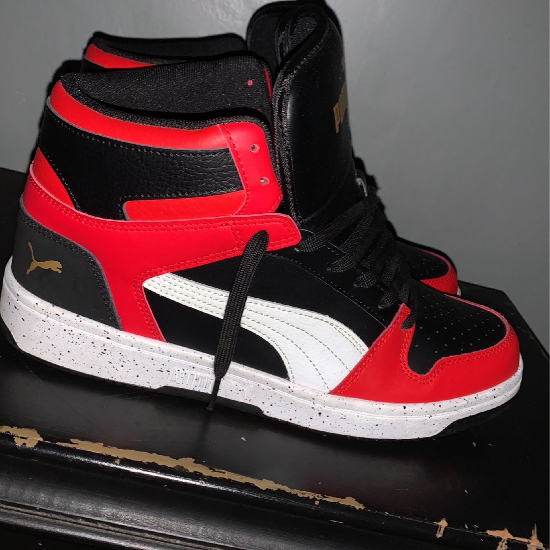 Puma High Top Shoes Red Black And White