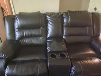 Black Faux Leather Reclining Loveseat with Console