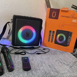 Portable Bluetooth Speaker MST5 with 2 Wireless Microphones & Remote – RGB Lights