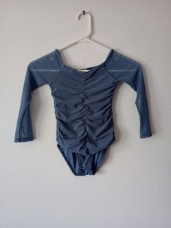 Zara Kids girls' long-sleeve bodysuit blue glitter shimmer sz 6