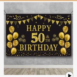 50th Birthday Backdrop Gold and Black 