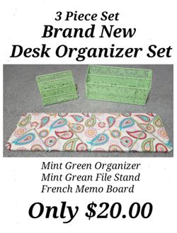 Brand New 3 Piece Office Desk Set - French Memo Board, File Stand & Organizer Thumbnail