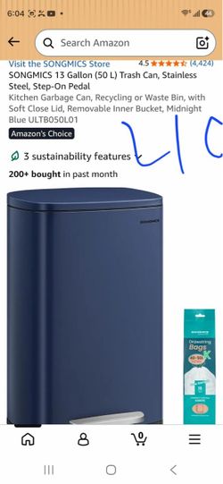 SONGMICS 13 Gallon Stainless Steel Step-On Trash Can