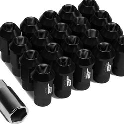 Forged Aluminum M12X1.5 20Pcs 44mm Height Open -End Lug Nut Set w / Socket Adapter (Black)