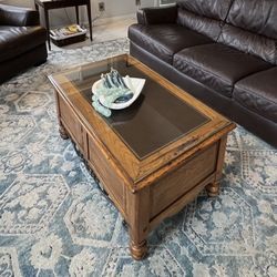 Beautiful Wood Coffee Table W/ Custom Glass Top