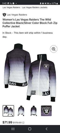 Women's Las Vegas Raiders The Wild Collective Black/Silver Color Block Full-Zip Puffer Jacket