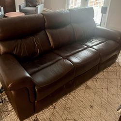 Brown Leather Powered Reclining Sofa