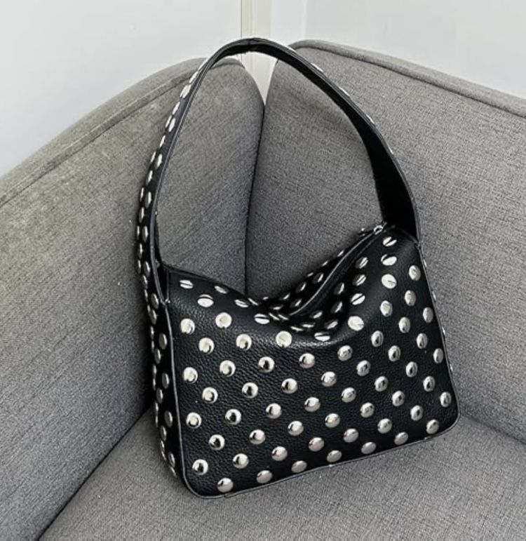 Studded Y2k Shoulder Bag 90s Punk Women Shoulder Purse Vegan Leather - NEW