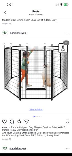 Kfvigoho Dog Playpen Outdoor Extra Wide 8 Panels Heavy Duty Dog Fence 50” Anti-Rust Coating-Strengthened Dog Fence with Doors Portable for RV Camping 