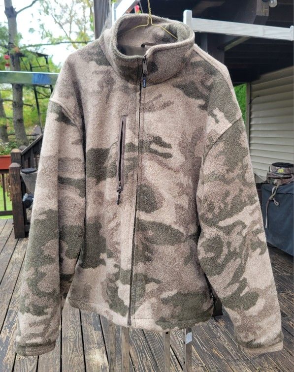 Cabelas Wooltimate Windshear Jacket Mens XL Reg Camo Wool Blend Fleece Hunting