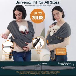 Small Dog Front Carrier: Easy Wrap Sling - Hands Free - Size Adjustable - Puppy Pet Cat Up to 20 lbs,