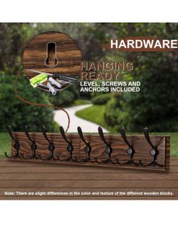 U-Chain Coat Rack Wall Mount - Wooden Wall Coat Rack with 8 Tri Metal Hooks for Hanging Coats, Backpacks and etc. 28 Inch Coat Hooks Wall Mounted for