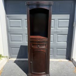 Antique Mahogany Corner Cabinet | LED Lit Display & Wine Storage