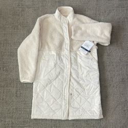 Athleta Girl Sherpa Metallic Coat Cream Size 8–10