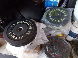 New bumper plates, Olympic bar, curl bar