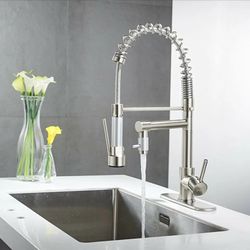 Commercial Kitchen Sink Faucet Pull Down Sprayer Twin Head Mixer Stainless Steel 