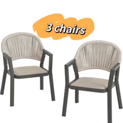 3X Beige Color Woven Rope Dining Chairs