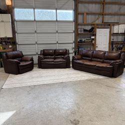 Brown Leather Sofa, Loveseat & Chair Set – Great Condition
