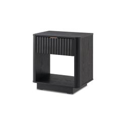 mopio Brooklyn Night Stand, Modern Farmhouse Nightstand, Small Side, Bedside Table with Drawer, End Table with Storage, Fluted Panel, Curved Profile (