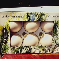 Box of 6 Visions by Bollywood Ribbon White Glass Ornaments Decoration
