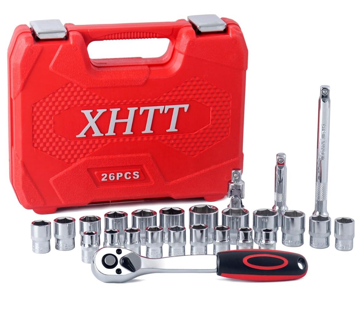 26 Pieces 3/8 Drive Socket Ratchet Wrench Set, SAE/Metric Socket Set,And 72 Tooth Reversible Ratchet,Extension Bar, Universal Joint,CR-V Steel
