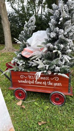 Christmas wagon and trees
