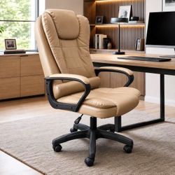 New In Box PU Leather Office Computer Desk Chair Khaki Tan Color 