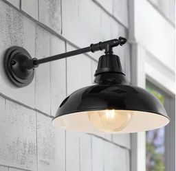 Wallace 12.25 in. Black 1-Light Farmhouse Industrial Indoor/Outdoor Iron LED Victorian Arm Outdoor Sconce