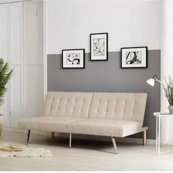 NEW Ivory Bonded Leather Foldable Futon Sleeper Sofa 