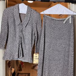 Jacket and Skirt Set in Grey Pattern 1950 L Size