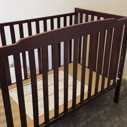 Dark Brown Baby Crib and Mattress 