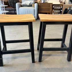 2 Counter Height Dining Stools For Restricted Areas, Solid Rubber Wood Construction. Comfortable With Curved Tops & Footrests. 300lbs Load Capacity. R