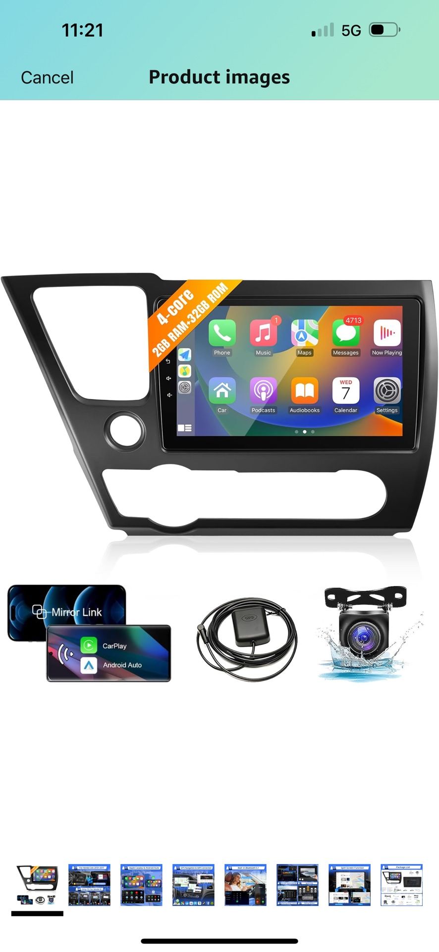 Leadfan Car Radio for Honda Civic 2013 2014 2015 2016 2017 Stereo with Wireless Apple CarPlay Android Auto, 9” IPS Touch Screen Car Audio Receiver WiF