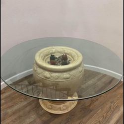 Glass Table Top Pedestal Base Ringed Accents For Dining Table Or seated breakfast area.