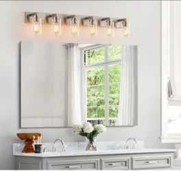 New 6-Light Brushed Nickel Vanity Light w/ Clear Glass Shades