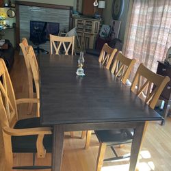 Warm Gray Grey Brown Dining Table Self Storing Leaves Opens To 132”