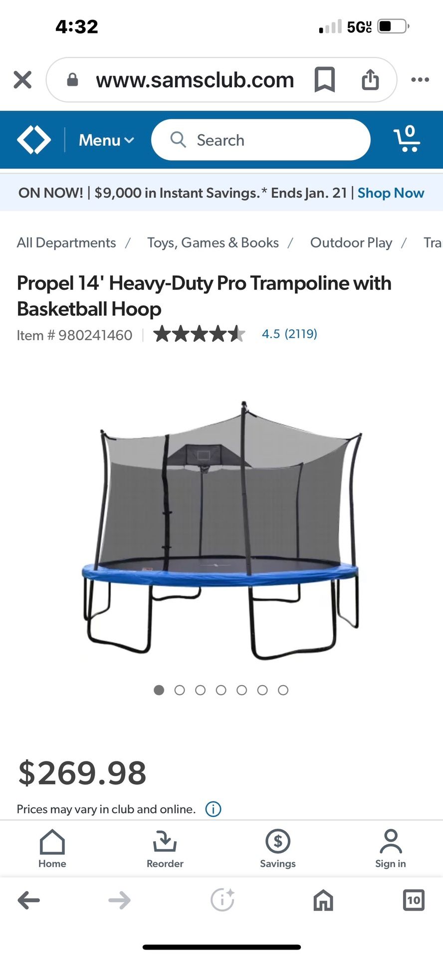 Trampoline, Zipper Opening, No Basketball Hoop