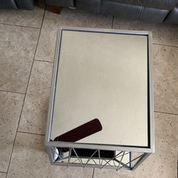 two metal and glass nightstands 