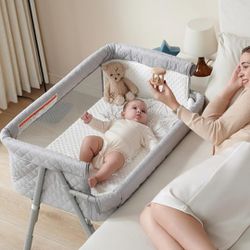 NEW!!! AirClub Bassinet Bedside Sleeper, Baby Bed Crib for Newborn, Bedside Crib Sleeper with 4 Auto-Lock & Adjustable Height, Breathable Mesh&Mattres