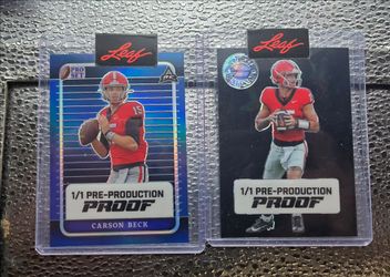 Carson Beck 2023-24 Leaf Pro Set Metal 1/1 Pre-Production Proof LOT (2 Cards) Georgia Bulldogs RC
