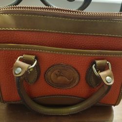 Dooney & Bourke Red-Brown Leather Colorblock Satchel Handbag