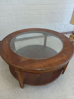 Wooden Round Glass Coffee Table