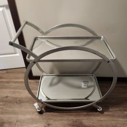 Chrome Serving Bar Cart Mirror Glass Shelves