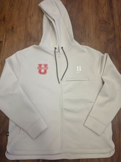 light grey full-zip athletic hoodie