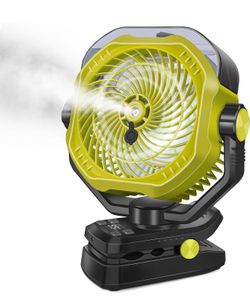 Portable Rechargeable Misting Fan with 12oz Mist, Battery Life Display, Remote, Timer, Light, 5 Speeds, 9-Inch, 20000mAh 120H Battery Powered Clip Fan