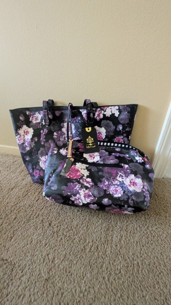 Nwt Purple Flower Tote Bag And Pouch