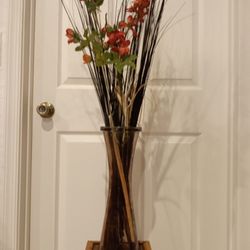 Tall Glass Vase With Artificial Flowers The Vase Is 16" Tall