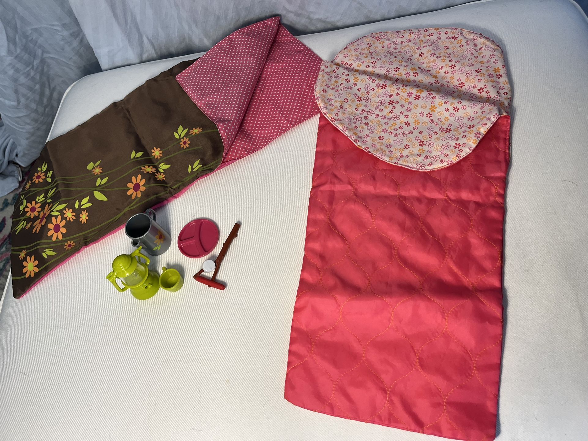 American Girl Doll Tent and Sleepover Set – Floral Sleeping Bags & Miniature Tea Party Accessories
