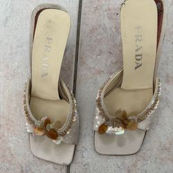 Prada heels Bead slides 90s shoes vintage sandals kitten mules sequin open toe